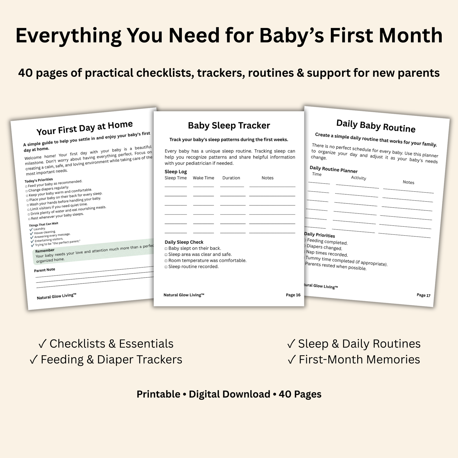 New Parent Survival Kit - 40 page printable workbook for baby's first month